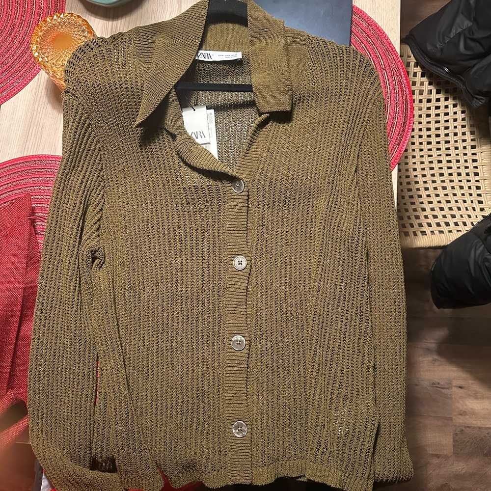 Zara Olive Green Knit Cardigan